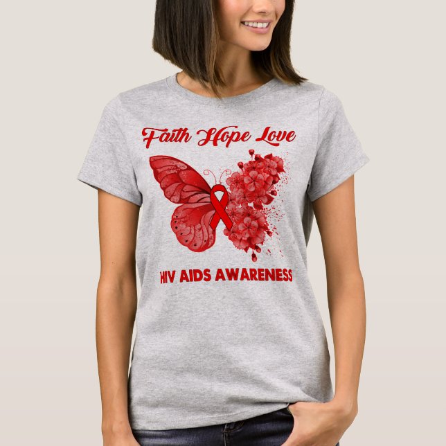 Camiseta Butterfly Faith Hope Love HIV AIDS Awaration (Anverso)