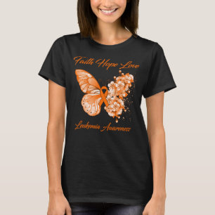Camiseta Butterfly Faith Hope Love Leukemia Awareness