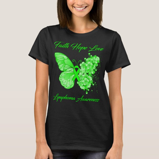 Camiseta Butterfly Faith Hope Love Lymphoma Awareness (Anverso)