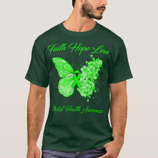 Camiseta Butterfly Faith Hope Love Mental Health Awaration