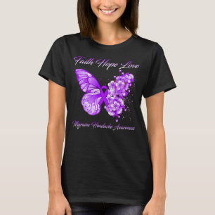 Camiseta Butterfly Faith Hope Love Migraine Headache