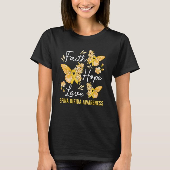 Camiseta Butterfly Faith Hope Love Ribbon Spina Bifida Awar (Anverso)