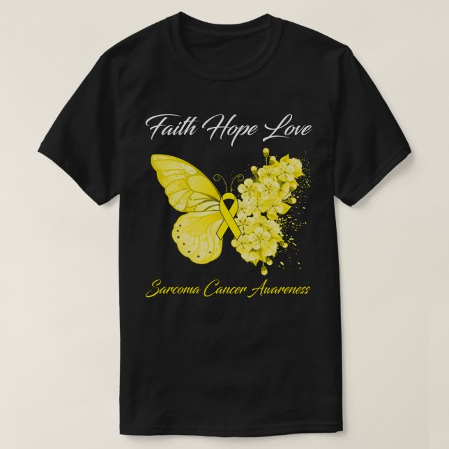 Camiseta Butterfly Faith Hope Love Sarcoma Cancer Awareness (Diseño del anverso)