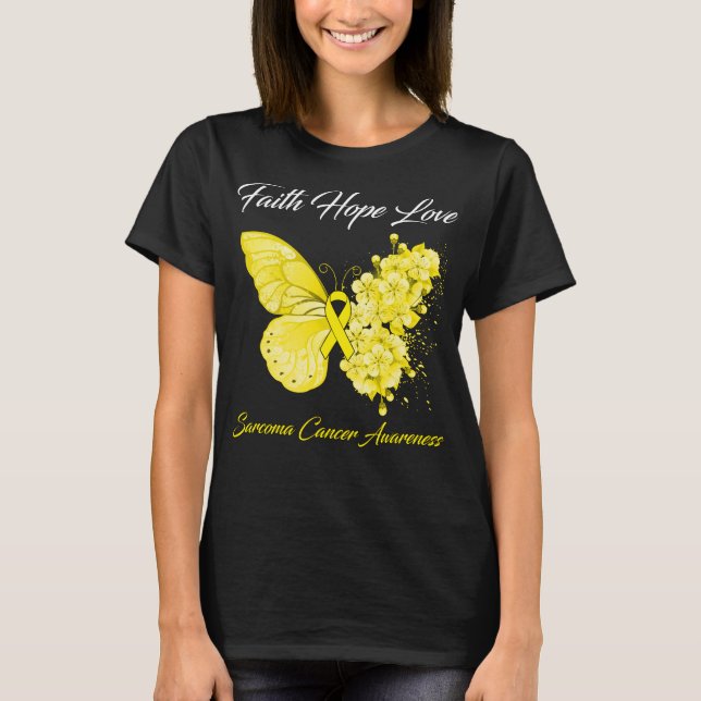 Camiseta Butterfly Faith Hope Love Sarcoma Cancer Awareness (Anverso)