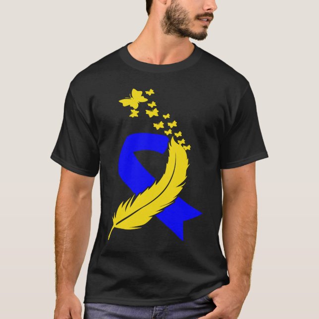 Camiseta Butterfly Feather Ribbon Down Syndrome Family Awar (Anverso)