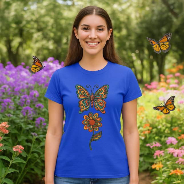 Camiseta Butterfly & Flower Retro 70's Art (Subido por el creador)