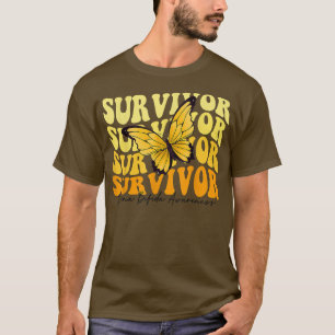 Camiseta Butterfly Groovy Gold Ribbon Childhood Cancer Surv