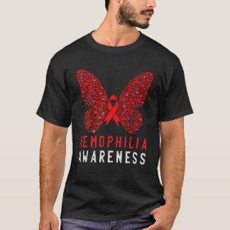Camiseta Butterfly Hemophilia Awareness Mes Red Ribbon Su