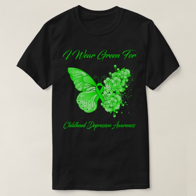 Camiseta Butterfly I Wear Green For Childhood Depression Aw (Diseño del anverso)