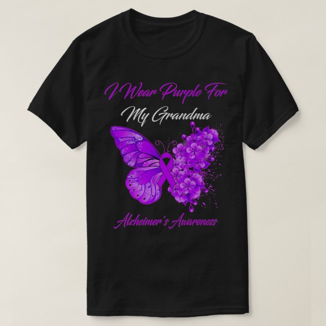 Camiseta Butterfly I Wear Purple For My Grandma Alzheimer's (Diseño del anverso)