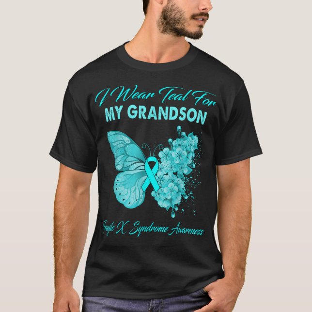 Camiseta Butterfly I Wear Teal For My Grandson Fragile X Sy (Anverso)