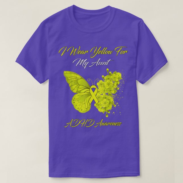 Camiseta Butterfly I Wear Yellow For My Aunt ADHD Awareness (Diseño del anverso)
