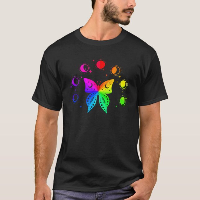 Camiseta Butterfly Moon Phases Rainbow Meditation Peace Lov (Anverso)