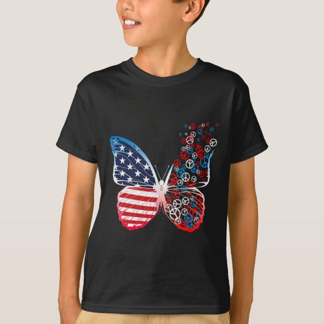 Camiseta Butterfly Patriotic Peace Signs 4th Of July Us Fla (Anverso)