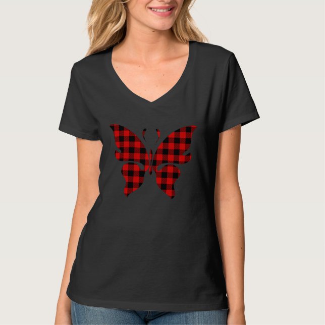 Camiseta Butterfly Red Buffalo Plaid Ringlet Matching Famil (Anverso)
