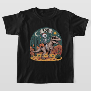 Camiseta ¡Buu! Esqueleto montando un dinosaurio con dulces