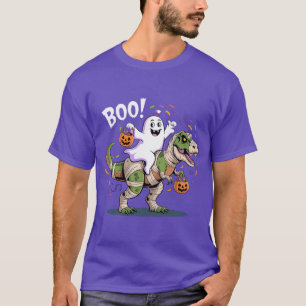 Camiseta ¡Buuu! Fantasma Lindo Montando T-Rex Momia Hallowe