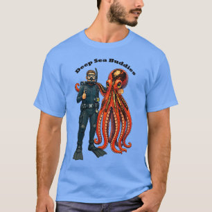 Camiseta Buzo de buceo en apnea posando con un pulpo gigant