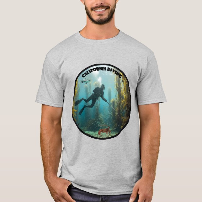 Camiseta Buzo de buceo libre de California con algas y pece (Anverso)
