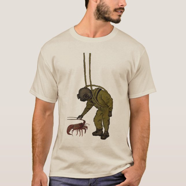 Camiseta Buzo de época con casco de buceo y langosta (Anverso)