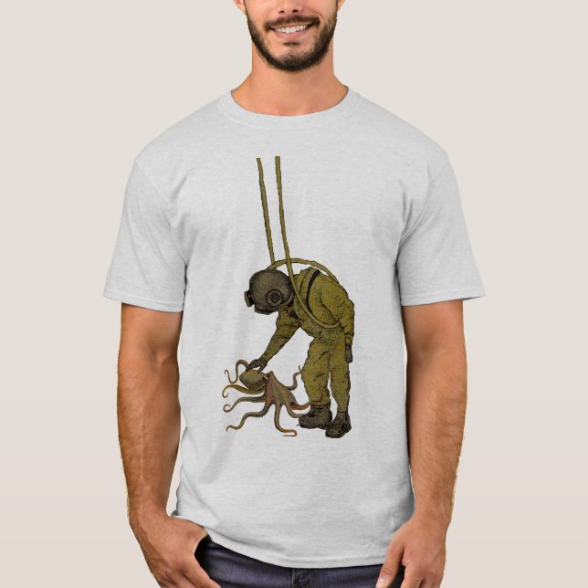 Camiseta Buzo de época con casco de buceo y pulpo (Anverso)