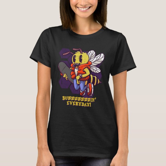 Camiseta Buzzin Everyday Skater Bee Insect Skateboarder Bee (Anverso)