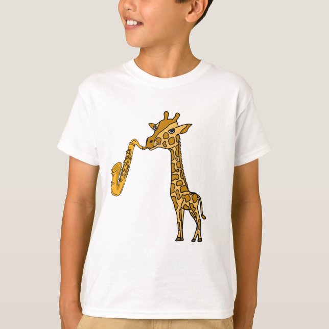 Camiseta BW- Giraffe Tocando Camisas Saxofónicas (Anverso)