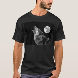 Camiseta BW Wolf Howling en la Luna