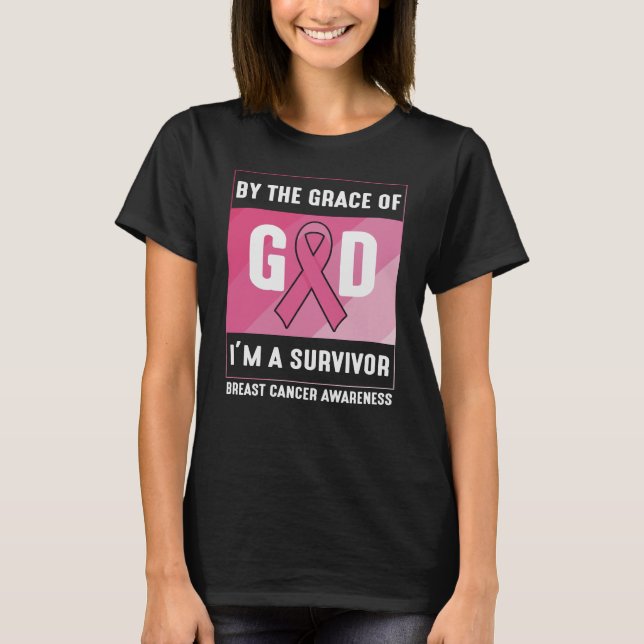 Camiseta By The Grace God Breast Cancer Survivor Christian (Anverso)