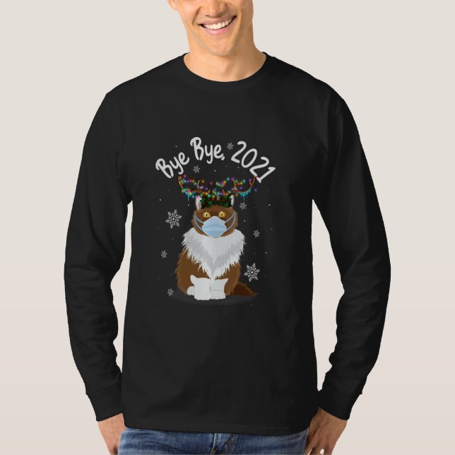 Camiseta Bye Bye 2021 Cat Face Mask Reindeer Light Ca (Anverso)