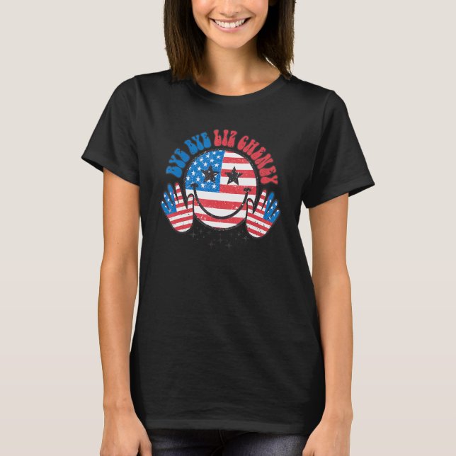 Camiseta Bye Bye Liz Cheney retro Happy face America bander (Anverso)
