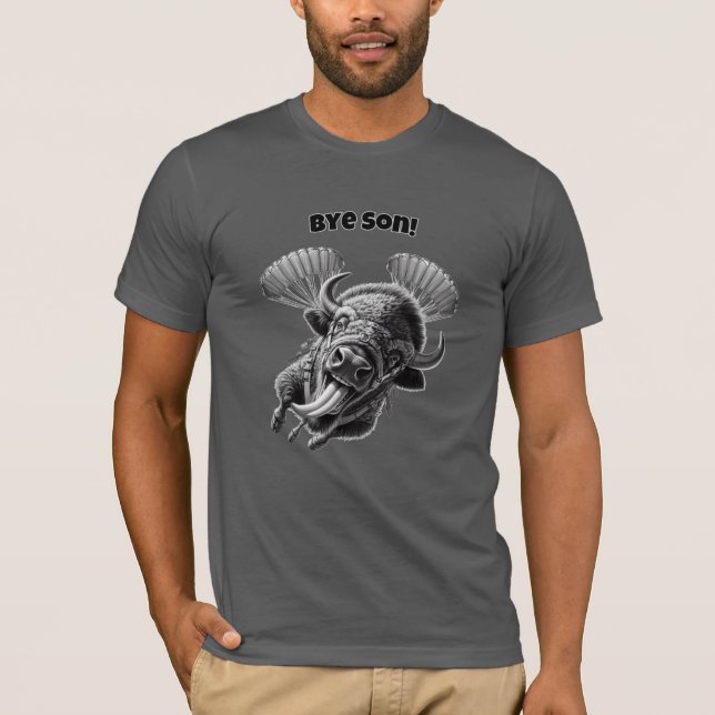 Camiseta “Bye, Son!” Skydiving Bison Pun – Funny Animal (Anverso)
