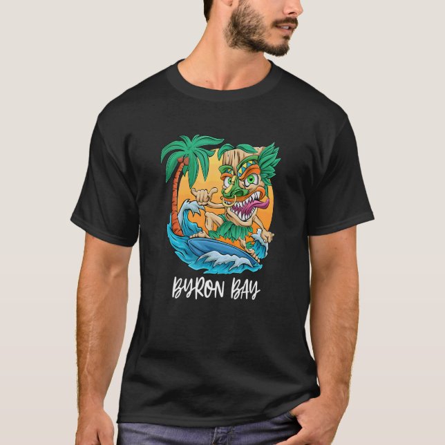 Camiseta Byron Bay Australia Palm Tree Surfing Beach Vacati (Anverso)