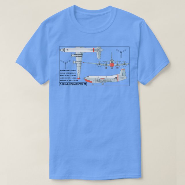Camiseta C124 Globemaster II Diagramas de Plano Americanos  (Diseño del anverso)