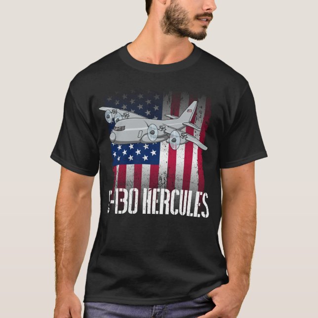 Camiseta C130 Hércules Bandera Americana Ejército C130 Hérc (Anverso)