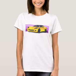 Camiseta C6 Corvette amarillo Sportscar con banda rosa