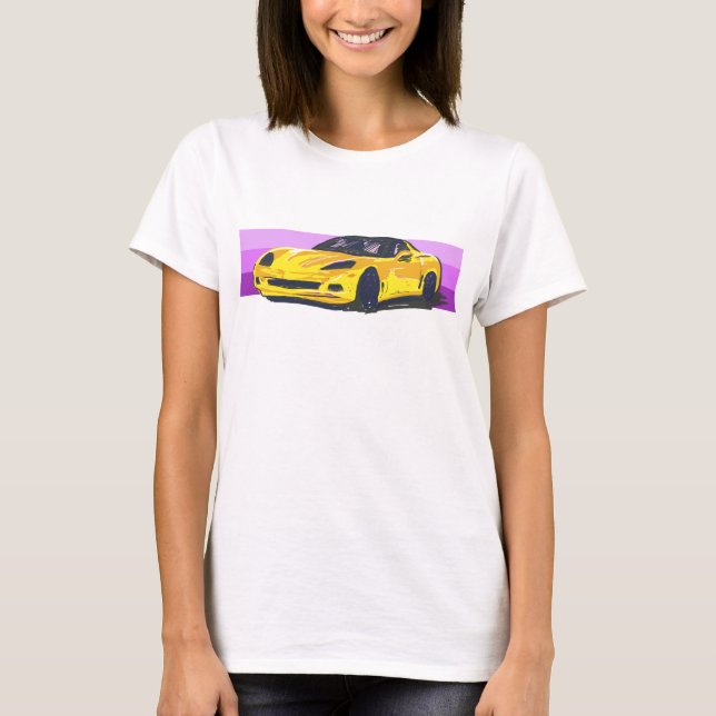 Camiseta C6 Corvette amarillo Sportscar con banda rosa (Anverso)