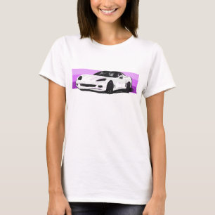 Camiseta C6 Corvette blanco Sportscar con banda rosa