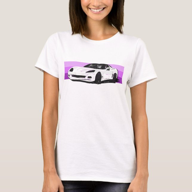 Camiseta C6 Corvette blanco Sportscar con banda rosa (Anverso)
