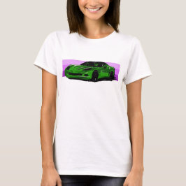 Camiseta C6 Corvette verde brillante Sportscar banda rosa