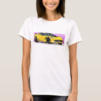 C7 Corvette amarillo Sportscar con banda rosa