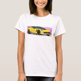 Camiseta C7 Corvette amarillo Sportscar con banda rosa