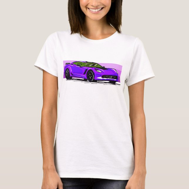 Camiseta C7 Corvette Purple Sportscar con banda rosa (Anverso)