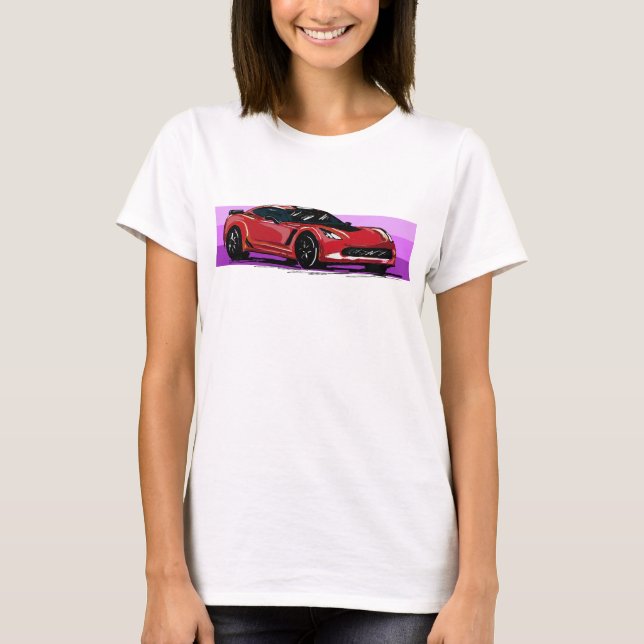Camiseta C7 Corvette rojo Sportscar con banda rosa (Anverso)