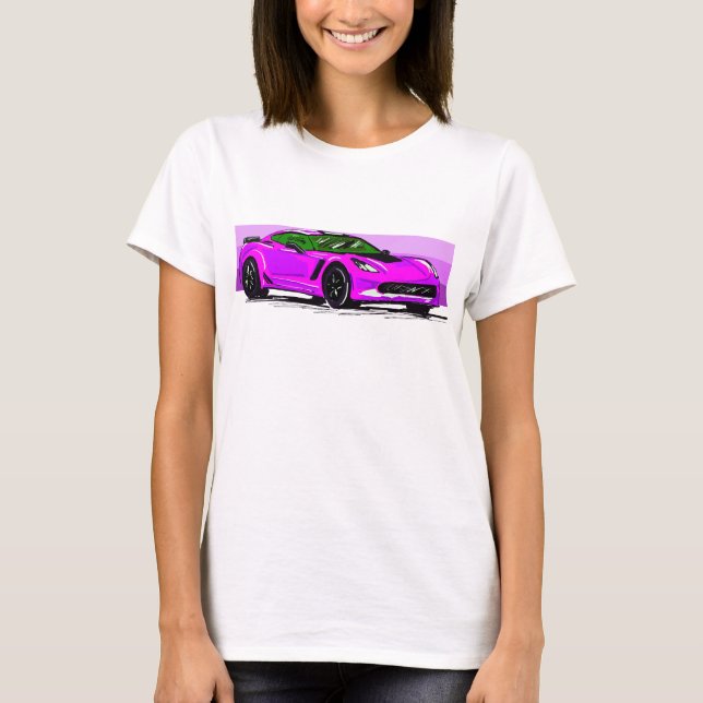 Camiseta C7 Corvette rosa Sportscar con banda rosa (Anverso)