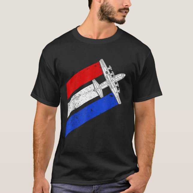 Camiseta C 130 Hércules Gunship USA Flag Airplane C130 4th (Anverso)