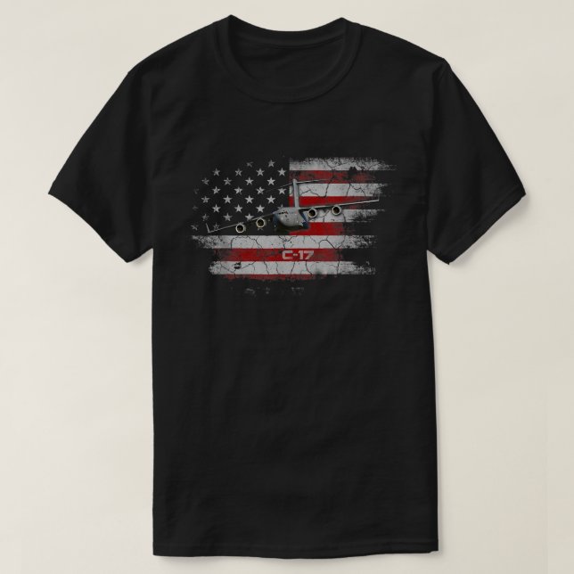 Camiseta C-17 Globemaster Military Transport Airplane Flag  (Diseño del anverso)