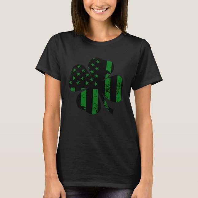 Camiseta C American Flag St Patrick s day Shamrock green bl (Anverso)