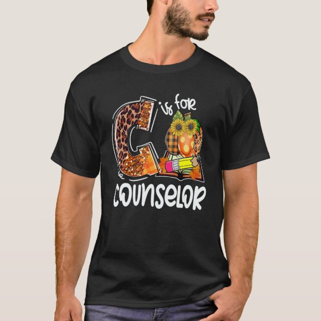 Camiseta C Is For Counselor Leopard Pumpkin Fall Thanksgivi (Anverso)