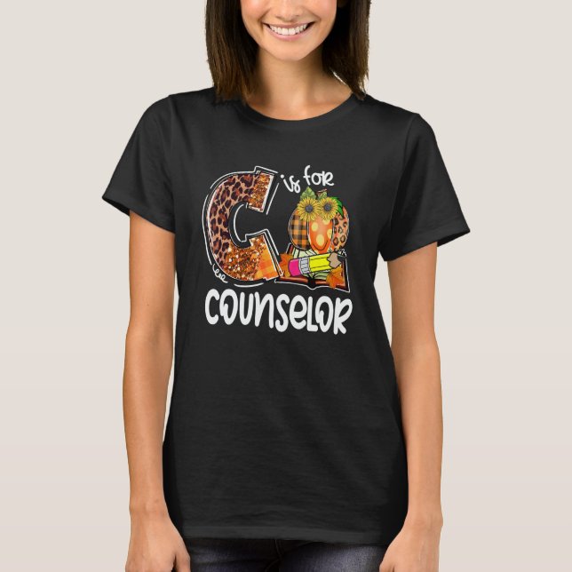Camiseta C Is For Counselor Leopard Pumpkin Fall Thanksgivi (Anverso)